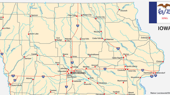 iowa road map with flag iowa road map with flag