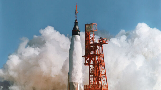 Liftoff of John Glenn's Friendship 7, Feb. 20, 1962 Liftoff of the Mercury-Atlas 6 mission on Feb. 20, 1962.