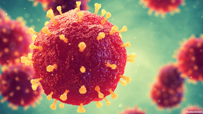031620_01P_FS Pathogenic viruses causing infection in host organism , Viral disease outbreak , 3d illustration;