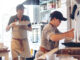 Restaurant workers in a commercial kitchen
