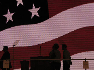 digital projection of American flag at convention