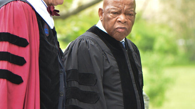 Georgia Congressman, John Lewis, a leading civil rights leader walks at Bard College commencement on May 27, 2017. Georgia Congressman, John Lewis, a leading civil rights leader walks at Bard College commencement
