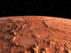 Martian surface and dust in the atmosphere. 3D illustration;