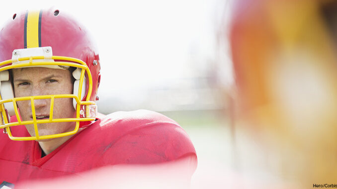 Close-up of college football player.