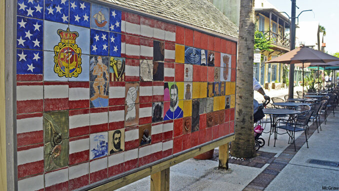 Mural, tiles, Aviles Street, St. Augustine, Florida; Spanish Heritage Spanish heritage mural on Aviles Street, St. Augustine, Florida;