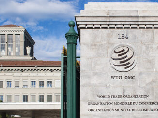 front gate and sign for The World Trade Organization (WTO) headquarters