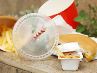 a photograph of Fast food litter items