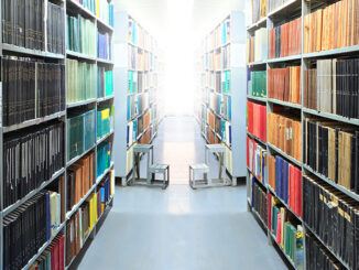 library shelves filled with books