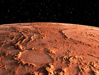Martian surface and dust in the atmosphere.