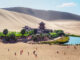 an oasis and a pagoda in China's Gobi Desert