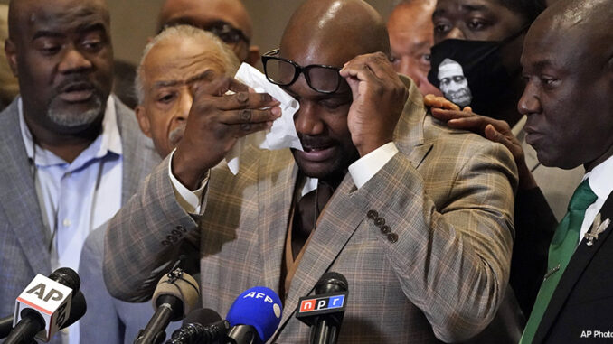 APTOPIX George Floyd Officer Trial George Floyd's brother Philonise Floyd wipes his eyes during a news conference, Tuesday, April 20, 2021, in Minneapolis, after the verdict was read in the trial of former Minneapolis Police officer Derek Chauvin for the murder of George Floyd.