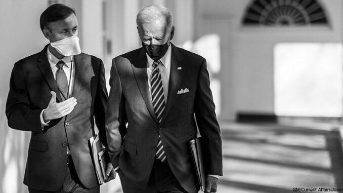President Joe Biden walks with National Security Adviser Jake Sullivan along the Colonnade of the White House Friday, Jan. 22, 2021, to the Oval Office of the White House. President Joe Biden walks with National Security Adviser Jake Sullivan along the Colonnade of the White House