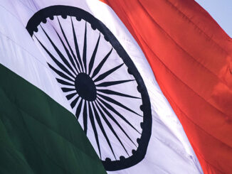 Low angle, close-up view of the Indian Flag Monument at Sanjeevaiah Park
