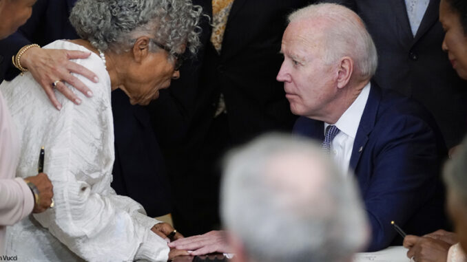 Joe Biden President Joe Biden speaks with Opal Lee after he signed the Juneteenth National Independence Day Act on June 17, 2021.