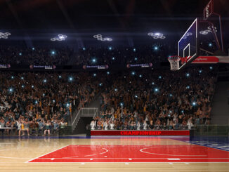 Basketball court with people fan. Sport arena.