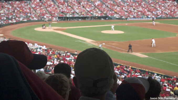Baseball Stadium view of a crowd at a baseball stadium