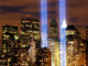New York City skyline showing the Tribute in Light memorial is in remembrance of the events of Sept. 11, 2001.