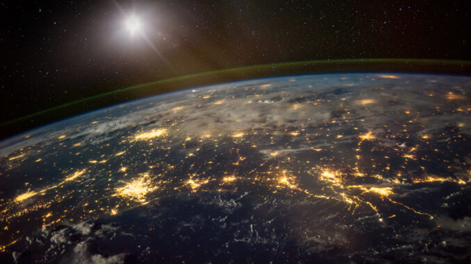 Lights from areas in the Gulf Coast states of Texas, Louisiana, Mississippi and Alabama, satellite view, The elements of this image furnished by NASA. a view of Earth from outer space