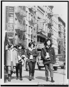 black and white photo of young Americanized Chinese women in New York's Chinatown