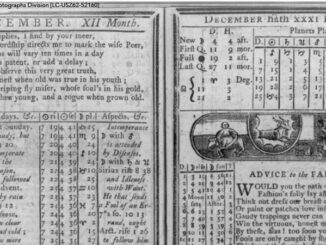 A photograph of the inside pages of a eighteenth century almanac.