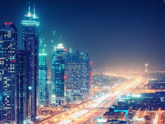 nighttime skyline of Dubai, United Arab Emirates