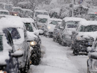 Traffic jam caused by heavy snowfall