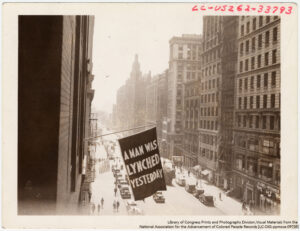 Flag, announcing lynching, flown from the window of the NAACP headquarters on 69 Fifth Ave., New York City 1936