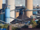 Pleasants Power Station, 1.3-gigawatt coal power plant, located on the Ohio River, Willow Island, near Belmont, West Virginia.
