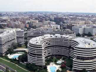 Aerial view of the Watergate Hotel. in Washington, D.C.
