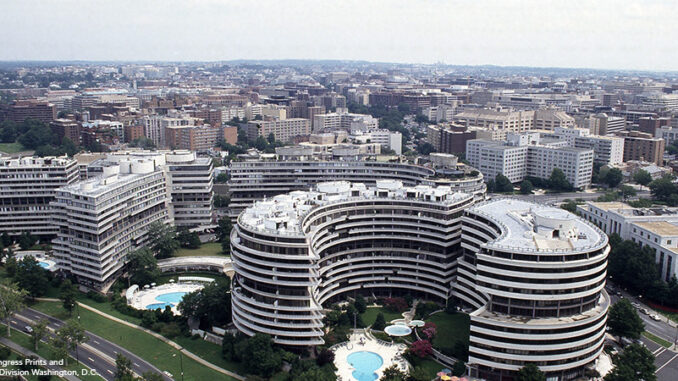 Aerial view of the infamous Watergate Hotel, Washington, D.C. Aerial view of the Watergate Hotel. in Washington, D.C.