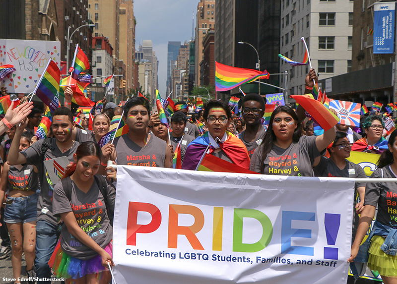 A photograph of the New York City Pride parade.