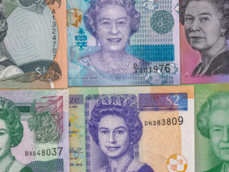 Bank notes from the United Kingdom featuring Queen Elizabeth II's portrait from various points in her life..