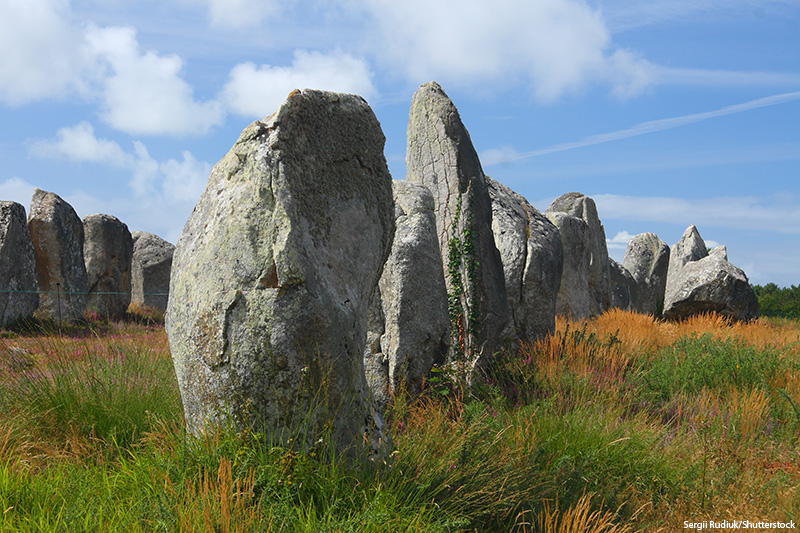 Alignment of prehistoric standing stones in Carnac, France. 