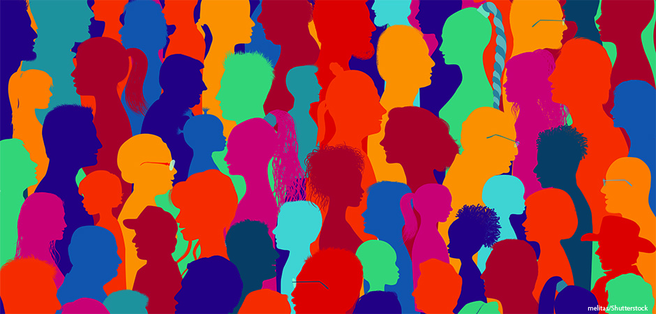 a colorful graphic illustration of many people's heads and torsos