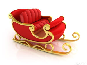 3D rendering, elevated view of an empty Christmas Santa sleigh