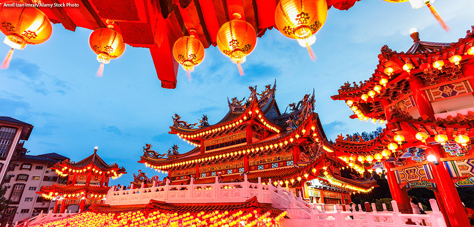 Lanterns glow at Thean Hou Temple, Kuala Lumpur during the Chinese New Year.