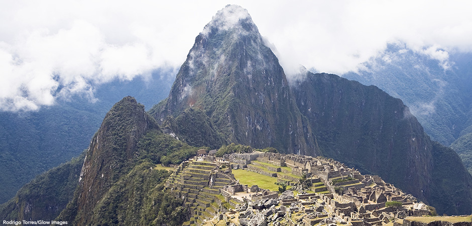 High angle view of ruins on mountains, Machu Picchu, Cusco Region, Peru