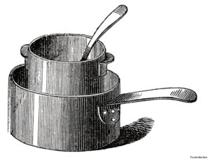 Illustration of two saucepans against a white background