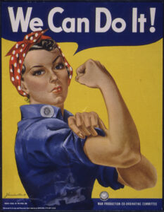 A World War II poster depicting ‘Rosie the Riveter’. Poster by J. Howard Miller. ca 1942.