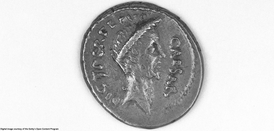 Roman denarii coin on white background