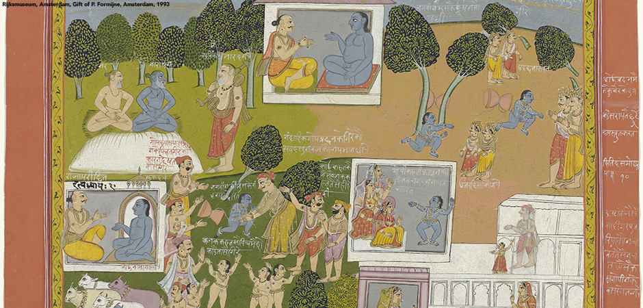 Krishna Uprooting the Arjuna Trees painting, circa 1800