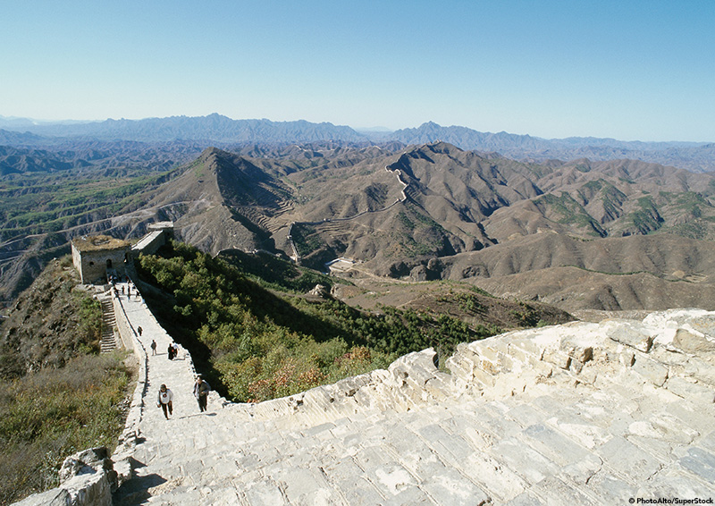 China, Hebei Province, Simatai, people walking along the Great Wall