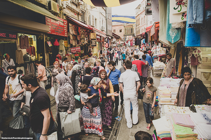 A market street in Istanbul, Turkey.