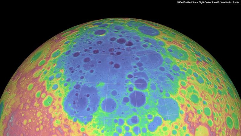 colorized image of the Moon's South Pole-Aitken basin