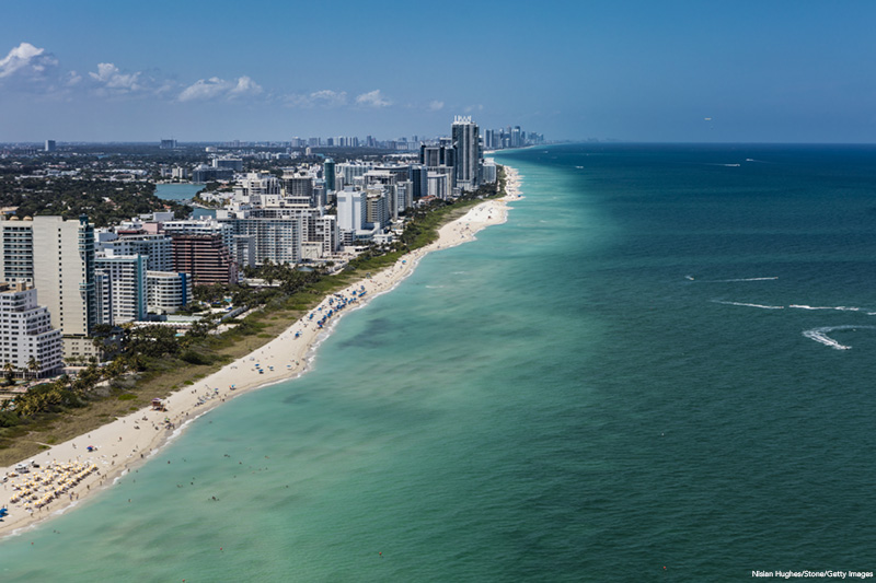 Aerial view of South Beach Miami Florida