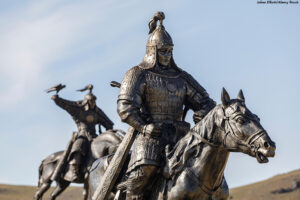 Mongolian warrior statues in Mongolia, Asia.