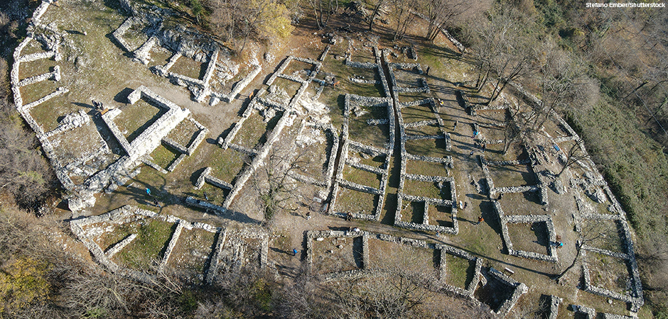 Ruins of the archaeological site at Tremona on Switzerland