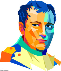 Colorful vector graphic head and shoulders portrait of Napoleon against a white background.