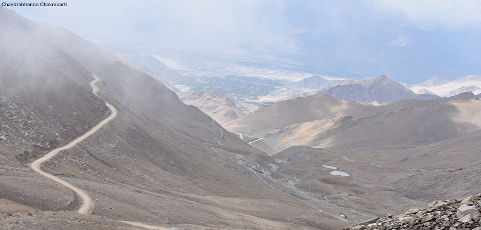 Aerial view of mountain roads of Ladakh, Jammu and Kashmir, India