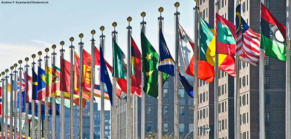 Flags of all nations outside the UN in New York City.